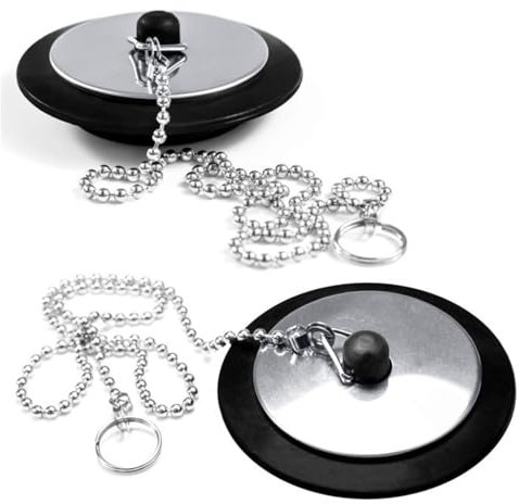 DHWEKU 2 Pezzi Tappo per Lavello in Gomma Bagno Tappo di Scarico Vasca con Catena a Sfera Tappo di Scarico per Cucina Lavello Vasca da Bagno e Fori, con Diametro 43 mm