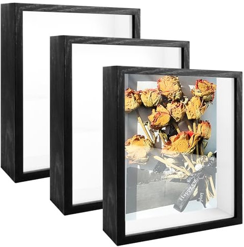 LDHHYH 3 marcos de fotos 3D para rellenar, 20 x 25 cm, profundos para rellenar, marco de objetos negro, marco de certificado, independiente y montado en la pared, para objetos de hasta 5 cm, flores