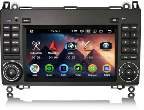 Erisin 7 Pouces 8-cœur 4GO+64GO Android 16 Autoradio CarPlay GPS Navigateur pour Mercedes Classe A/B W169 W245 Viano Vito Sprinter VW Crafter Bluetooth Android Auto WiFi DSP Dab+ USB Écran Tactile