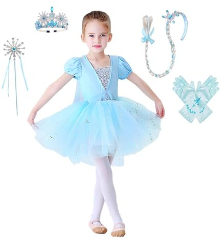 Lito Angels Robe Ballet Tutu de Princesse avec Cape pour Enfants Filles, Justaucorps Danse Costume de Ballerine avec Accessoires Taille 3-4 ans Bleu