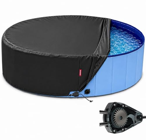 QH.HOME [2025 Verbesserte Winddicht] 160 - 162,6 cm große Kinder-Poolabdeckung, rund, zusammenklappbar, mit super winddichtem Ratschen-Design, geruchloses, wasserdichtes Stoffmaterial und nur