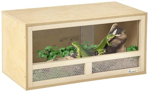 PawHut Terrario per Rettili in Legno, Teca per Rettili con Porte in Vetro Scorrevoli e Pannelli in Rete, Rettilario Multiuso, 60x29.5x29.5 cm, per Lucertole, Camaleonte, Serpente