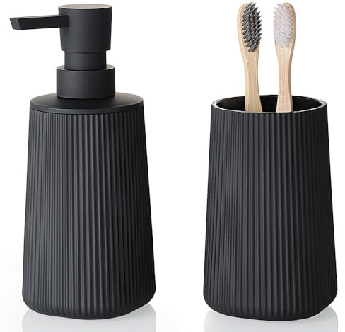 YAUKPH Bathroom Soap Dispenser and Toothbrush Holder Striped Black