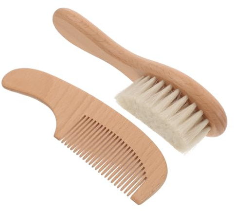 Vaguelly Ensemble de Brosses à Cheveux en Bois Poils Doux pour Bébé Facile à Manipuler Soin Confortable Lors des Occasions Spéciales