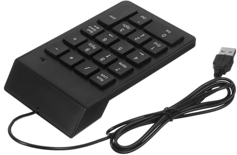 Mikikit Teclado Numérico Diseño Compacto para Portátil Cable de 19 Teclas USB de Plástico Negro Entrada Rápida y Conexión Estable para Finanzas y Banca