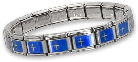 Feyma Pulsera con la Bandera de Asturias, Cruz de la Victoria, Eslabones de Acero Inoxidable, Brazalete Ajustable para Hombre y Mujer, Regalo Asturiano