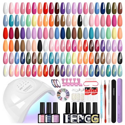 PHOENIXY Gel Nail Polish Set, 40Pcs Gel Nail Kit with 48W U V Nail Lamp