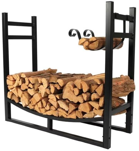 Portalegna da ardere, in ferro battuto, per interni ed esterni, con supporto per legna da ardere e attrezzi per caminetto
