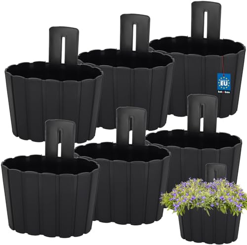 KOTARBAU® 6er Set Blumenkasten Balkon - Wandampel - Blumentopf - 20x14cm H: 13cm Anthrazit - Wandampel für Pflanzen - Wandblumentopf - Hängende Blumentöpfe - Hängetopf - Kunststoff