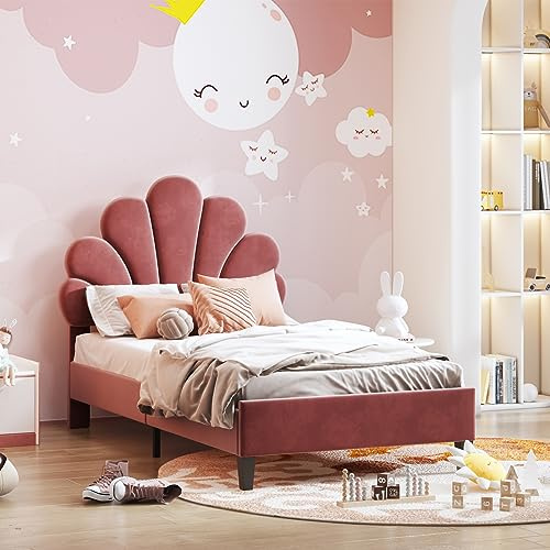 TIMORWTF - Cama infantil de 90 x 200 cm, cama de niña con cabecero ajustable y somier de láminas, cama acolchada para niños y adolescentes, terciopelo, color burdeos