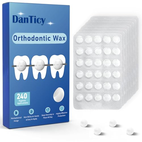 DanTicy Orthodontic Wax for Braces, Dental Wax, Pre-Cut Bowl Shape Dental Strips, No Kneading Required, Individually Wrapped, 240 Count