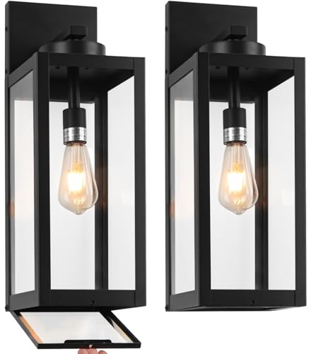Yolsunes 20 Large Outdoor Wall Lights with Closed Bottom - Black Outdoor Light Fixture Porch Lantern Wall Mounted, Waterproof Modern Exterior Wall Sconce Coach Lamps for House, E26, 2 Packs