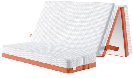 TeQsli Folding Mattress, 15cm Double Foldable Mattress, Memory Foam with Removable Washable Cover, for Guest Sofa Bed, Camping, Travel (135x190x15cm)