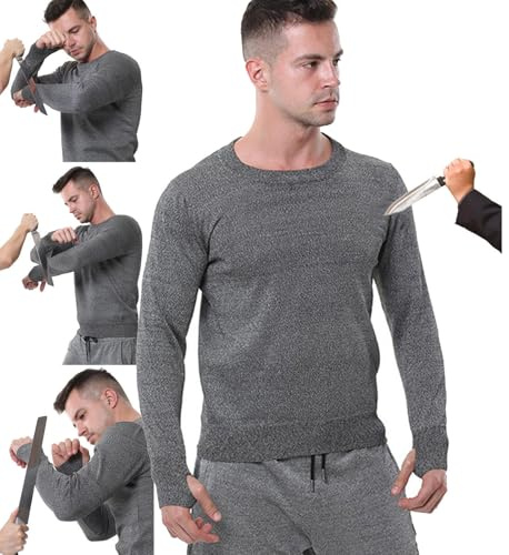 WhFKLca Schnitt- Und Stichschutzweste, Schnittschutzkleidung Der Stufe 5, Bissfestes, Reißfestes, Stichfestes Langarm-T-Shirt Mit Rundhalsausschnitt Zum Schutz Der Persönlichen Sicherheit Grey-M