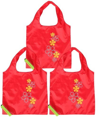 VANZACK Lot de 3 Paquet de Courses Pliables en Polyester Style Fraise, Légers et Réutilisables, Pochettes Compactes pour Rangement et Courses en Extérieur, Paquet Fourre-Tout Écologiques
