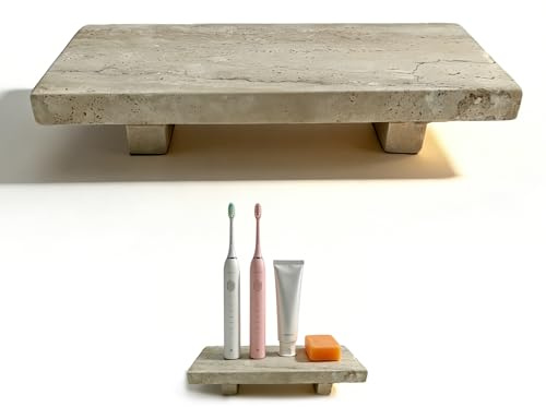 Stone Sink Tray, 8.66 x 3.54 x 1.42 Inches Travertine Tray, Soap Stand for Kitchen Sink, Marble Bathroom Tray for Razors, Jewelry, Toothbrush Holders, Hand Soap