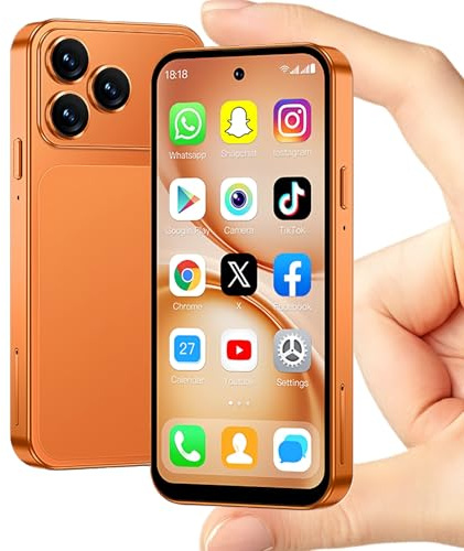 viqee Mini Smartphone mit HD Display 3+64 GB, Dual-SIM Android Handy,Perfekt für Kinder,Schüler und Studenten Kompaktes Touchscreen-Smartphone,Orange