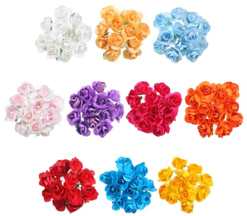 Bruislard 120 Stück Mini Kunst Blumen Rot Rosen winzige künstliche Rosen Kunstblumen zum Basteln Mini Deko Blumen Künstlich Papierblumen für DIY Party Scrapbooking Hochzeit Dekoration