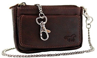 Safekeepers Schlüsseletui Leder Klein - Schlüsseltasche mit Reißverschluss Damen und Herren, Mini Schlüsselmäppchen für Autoschlüssel - Braun mit Kette