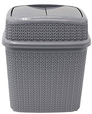 JVL Knit Design Loop Plastic 10 Litre Push Top Bin, Grey