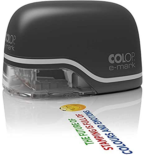 COLOP e-Mark schwarz. Mobiler Hand-Drucker und Beschriftungsgerät für Profis. Mehrfarbige Abdrucke, mit kostenloser App. Datums-, Uhrzeit- und Nummerierungsgenerator.