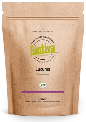 Biotiva Polvo de lúcuma orgánico 200 g- 100% orgánico - Pouteria lucuma - polvo de fruta - vegano - sin aditivos - llenado y certificado en Alemania
