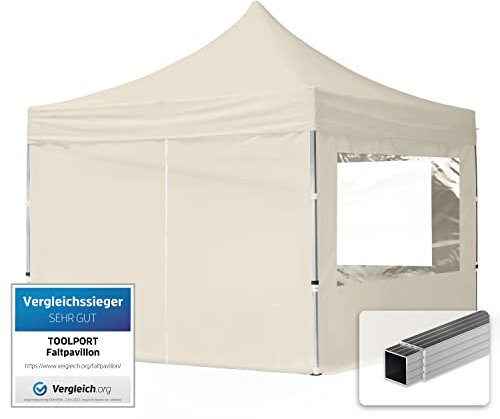 TOOLPORT Tente Pliante 3x3 m - 4 côtés Aluminium Barnum Chapiteau Pliant Tonnelle Stand Paddock Réception Abri PES300 crème