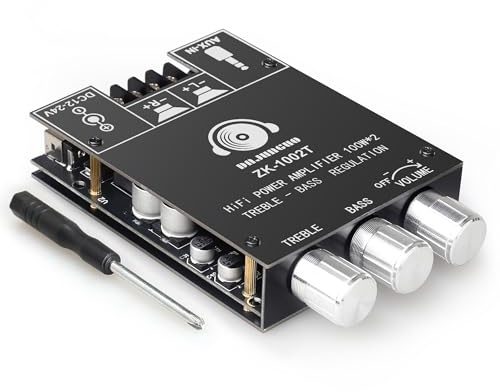 ZK-1002T 100W+100W Amplifier Board with Treble and Bass Control, DC 9-24V, BT and AUX Inputs, 2.0 Channel Stereo AMP Board for DIY Wireless Speakers