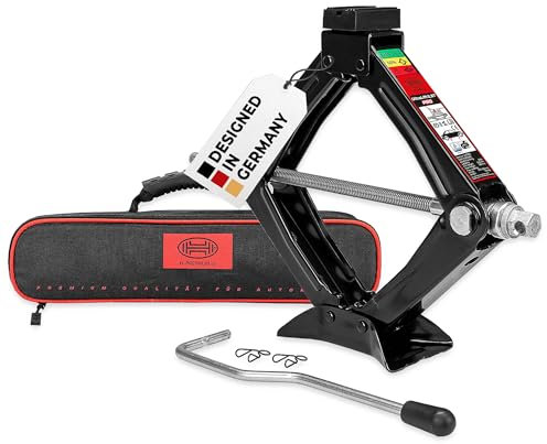 HEYNER® Scherenwagenheber, TÜV & GS, Wagenheber mit Kurbel und Gummiauflage, 0,8t für Anhänger/PKW - mit Tasche