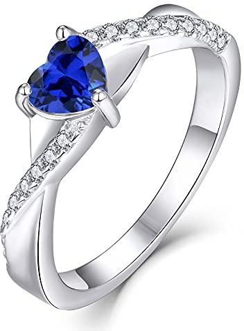 YL Verlobungsring Herz 925 Sterling Silber 12 Geburtsstein Zirkonia Kreuz Unendlichkeit Solitaire Ehering Ring für Braut Damen
