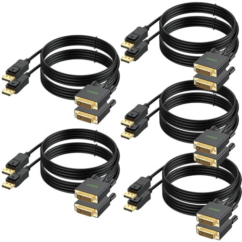 Computer Cable Connector DisplayPort to DVI Cable 6ft 10-Pack, UVOOI DP Display Port to DVI-D Cable Male to Male Cord Compatible with Computer, PC, Monitor, TV, Projector and More(6ft, Grey)