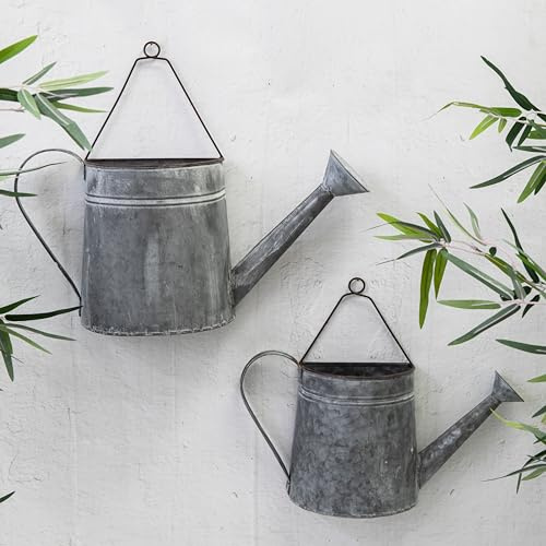Metal Watering Can Planter Patio Garden Wall Fence Flower Pot - Available in two Sizes (Set of Two Sizes)