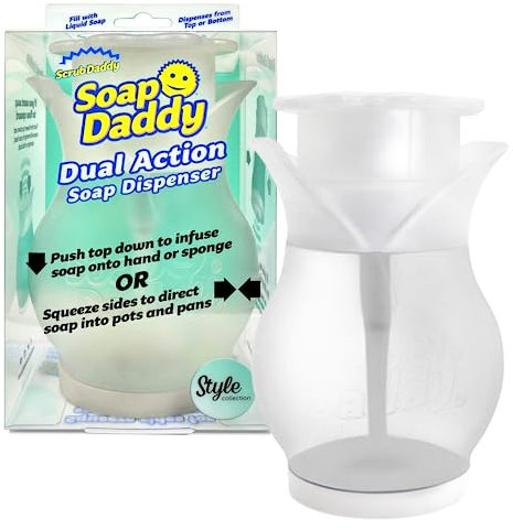 Scrub Daddy Soap Daddy Seifenspender Küche und Bad, nachfüllbarer Spülmittelspender für Arbeitsplatte, Zwei Modi Spüli Spender, rutschfeste Seiten, vielseitiger Waschmittelspender, Blumenförmig