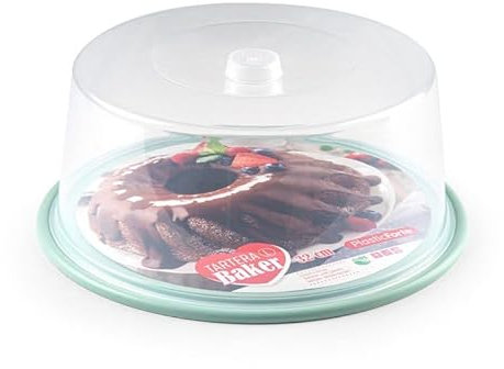 CABLEPELADO - Bandeja Pasteles tartera plastico - Recipiente conservacion - Transporte Comida - Plato Servir - Campana alimento - 34 cm - Color Verde Claro