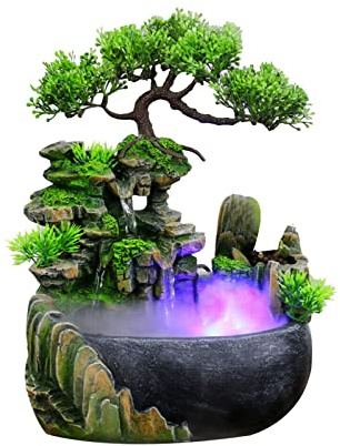 LENJKYYO Zimmerbrunnen Tischbrunnen mit LED Beleuchtung Springbrunnen Tischbrunnen Zimmerspringbrunnen mit Nebe lZimmer brunnen für Platzierung Wohnzimmer, büro