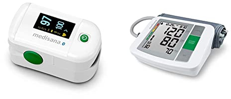 Medisana PM 100 Connect Oxímetro de pulso medición de la saturación de oxígeno en la sangre + Tensiómetro de brazo, medición precisa de la presión arterial y el pulso con función de memoria