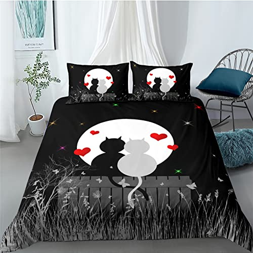 Tomifine Bettwäsche Kinder Mädchen Katze Katzen-Motiv 135x200 cm Bettbezug mit Reißverschluss, Kätzchen weich und kuschelig, Katzen-Fan Jugendliche Bettwäsche-Set Kissenbezug 80x80cm