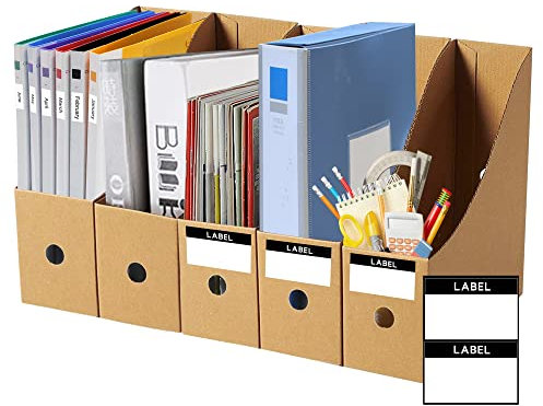 JINCHIDA Confezione da 5 portariviste con 5 etichette, porta riviste in cartone per documenti, formato A4, per scuola, ufficio, scrivania, divisorio per documenti
