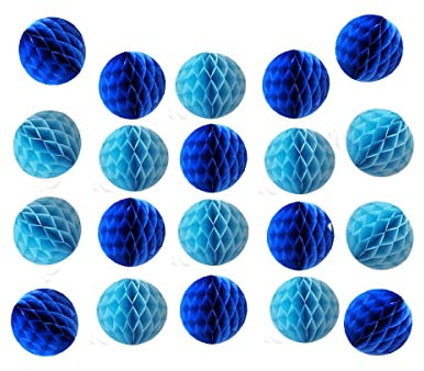 Wabenbälle, Party-Dekoration, Papierblumen, Seidenpapier, Pompons für Babyparty, Geburtstag, Hochzeit, Heimdekoration (15,2 cm, Blau + Königsblau), 20 Stück