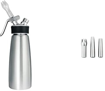iSi 1630 Sahnespender 500ml Cream Profi Whip 0.5L, Aus hochwertigem Edelstahl rostfrei, Betrieb mit iSi sahnekapseln, Für Sahne & weitere kalte Anwendungen & 271701 Edelstahltüllen- Set of 3