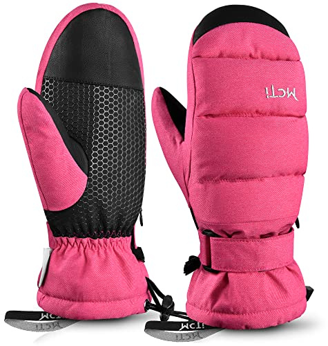 MCTi Ski Mittens Women's Snow Mitten Touch Screen Waterproof Insulated Quilted Mitts with Hidden Zipper