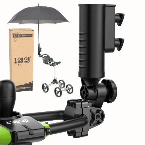 10L0L Heavy Duty Golf Umbrella Holder, Unique Hexagonal Aluminium Base, Resistant to Wind Gust Upto 12 without Breaking, Universal Golf Trolley Stand for Motocaddy/Powakaddy/Pram/Wheelchair, Black