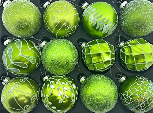 12er Set edle Luxus Glas Weihnachtskugeln Ø 8cm Weihnachtsbaum Kugeln Christbaumkugeln Weihnachten Baumschmuck (Sortiment_P)