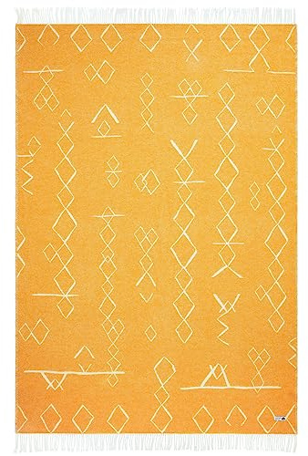 Steppenwolle® gelbe Wolldecke Sahara (135x200 cm) Decke mit Muster aus 100% Schurwolle | Tagesdecke für Kinder & Erwachsene | Warme Decke in senfgelb | Fair produziert in der EU