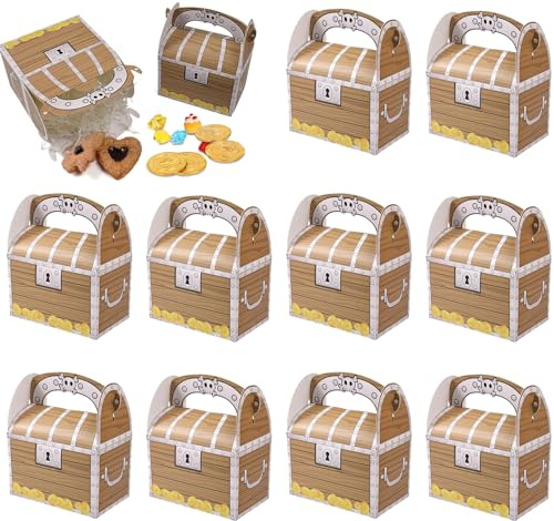 12 Stück Piraten Schatzkiste - Piraten Treat Box für Kindergeburtstag mit Griff, für Mitgebsel und Give-Aways