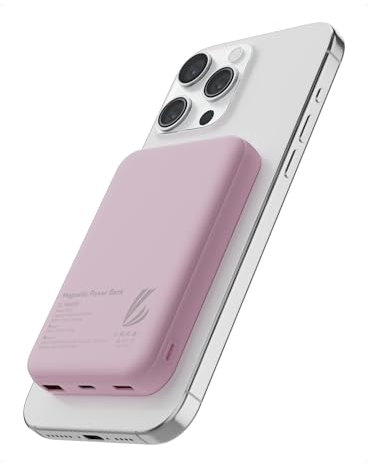 LL TRADER 006 Magnetico Power Bank 10000mAh, Caricatore Portatile Magnetico Wireless 22,5W, Compatible with iPhone 12/13/14/15 Series(Rosa)