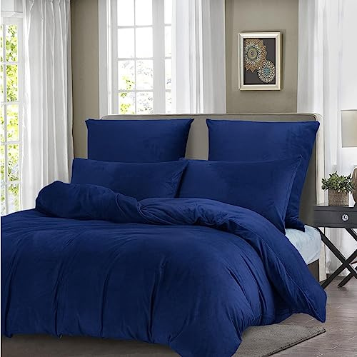 Boqingzhu Flanell Winter Bettwäsche 135x200cm 4Teilig Plüsch Biber Blau Dunkelblau Warm Kuschelig Flauschig Bettwäsche Teddy Fleece Samt Cashmere Touch Bettbezug 135x200cm mit Reißverschluss