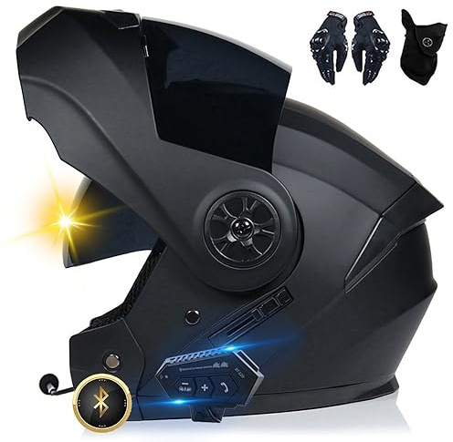 XYYYM Casco da Moto Bluetooth, Casco Integrale con 2 Piloti Casco Bluetooth Intercom Omologato DOT/ECE, Leggero, con Doppia Visiera, Casco Modulare per Adulti Uomini Donne S~XL
