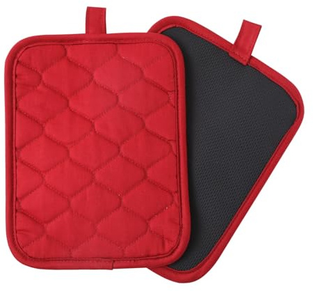 Glynniss Anti-Slip Grip Pot Holders for Kitchen, Cotton Oven Pot Holders Set with Neoprene for Heat Resistant 450F, 7x9 Inches Potholders Machine Washable 2PCS (red, 2)