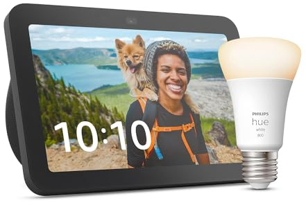 Echo Show 8 (3ª gen.) | Antracite + Philips Hue White Lampadina LED Smart (E27), compatibile con Alexa - Kit di base per Casa Intelligente